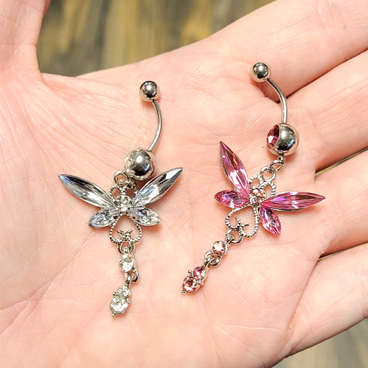Surgical Steel 14 Gauge Belly Ring with Large CZ Dragonfly Dangle - photo 5