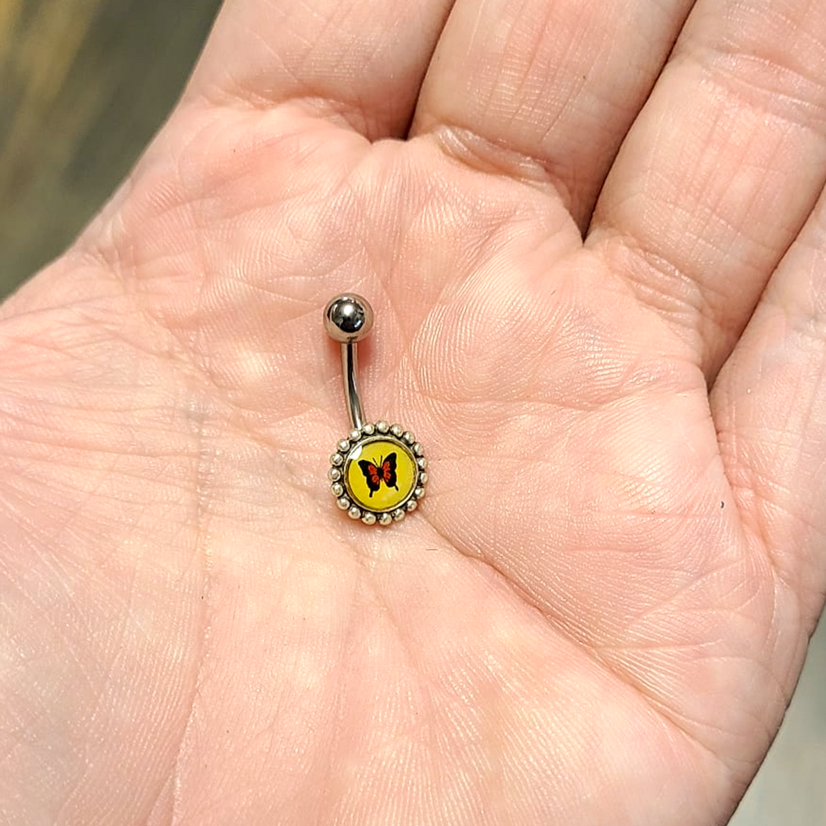 Titanium 14 Gauge Belly Ring with Butterfly Flower Logo - photo 6