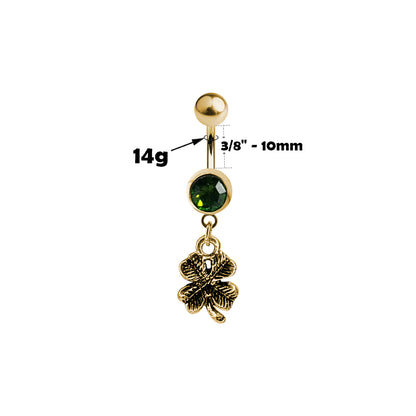 Surgical Steel 14 Gauge Belly Ring with CZ Four Leaf Clover Dangle - photo 6