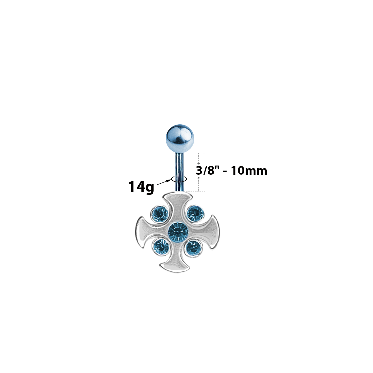 Titanium 14 Gauge Belly Ring with Blue CZ Cross Gems - photo 5