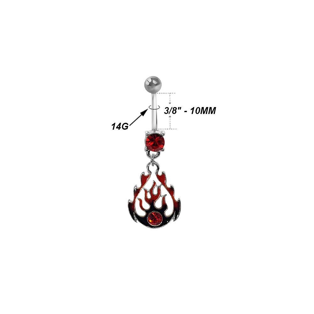 Surgical Steel 14 Gauge Belly Ring with Red CZ Tribal Flames Dangle - photo 2