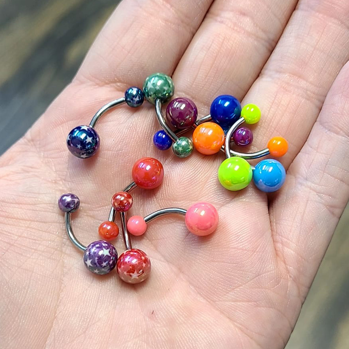 Surgical Steel & Acrylic 14G Metallic Pearlescent Belly Rings - 6 Pack