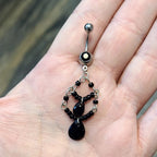 Surgical Steel 14 Gauge Tiered Black Beads Gothic Dangle Belly Ring