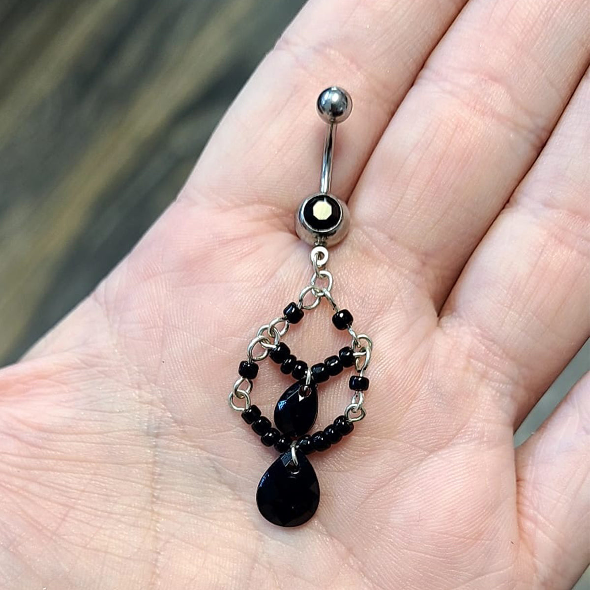 Surgical Steel 14 Gauge Tiered Black Beads Gothic Dangle Belly Ring