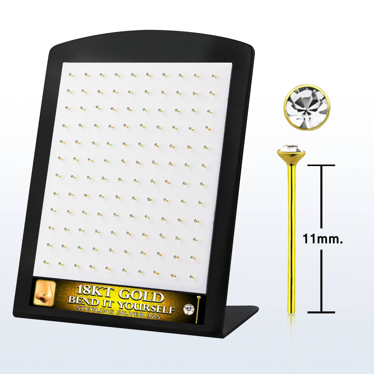 18K Gold Plated Sterling Silver 22G Self Bending Nose Studs - 120 Pack