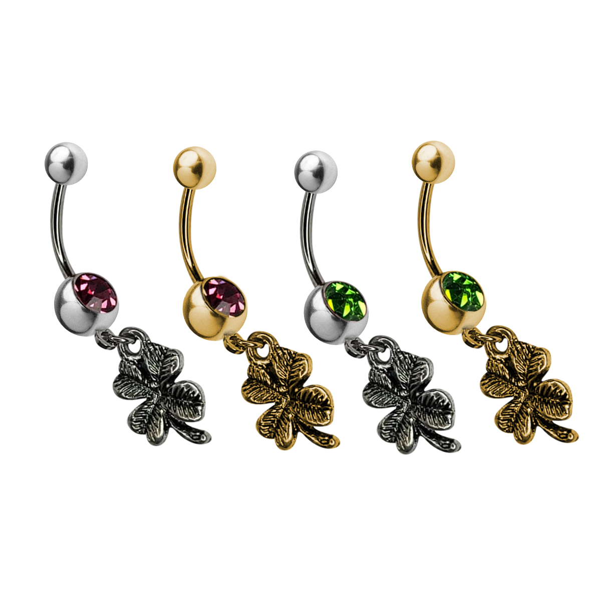 Surgical Steel 14 Gauge Belly Ring with CZ Four Leaf Clover Dangle - photo 7