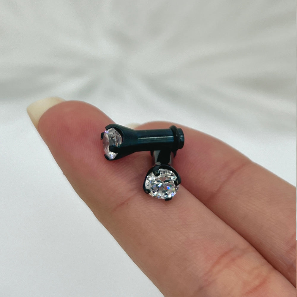 Black Surgical Steel 8 to 9/16 Inch Single Flare Plugs with CZ - Pair - photo 8