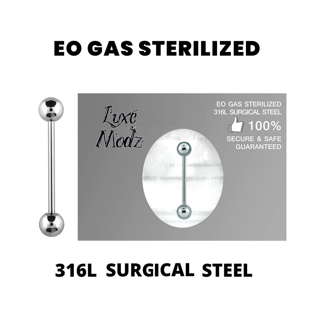 Surgical Steel 14 Gauge Sterilized Straight Barbell with 6mm Balls