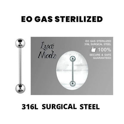 Surgical Steel 14 Gauge Sterilized Straight Barbell with 6mm Balls