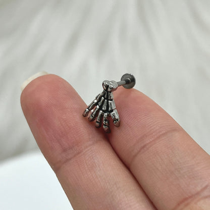 Surgical Steel Flat Back Labret Stud 16G 6mm & 8mm with Skeleton Hand - photo 7