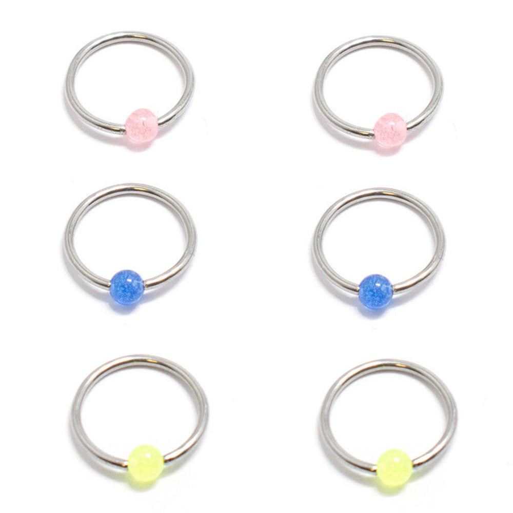 Surgical Steel 18 Gauge Captive Bead Ring with Acrylic Ball - 6 Pack