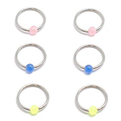 Surgical Steel 18 Gauge Captive Bead Ring with Acrylic Ball - 6 Pack
