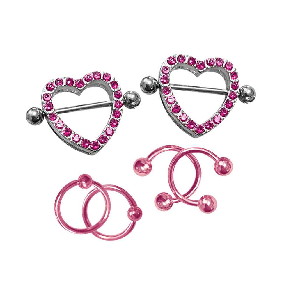 Surgical Steel 14G Paved Ball End Captive & Circular Rings - 6 Pack