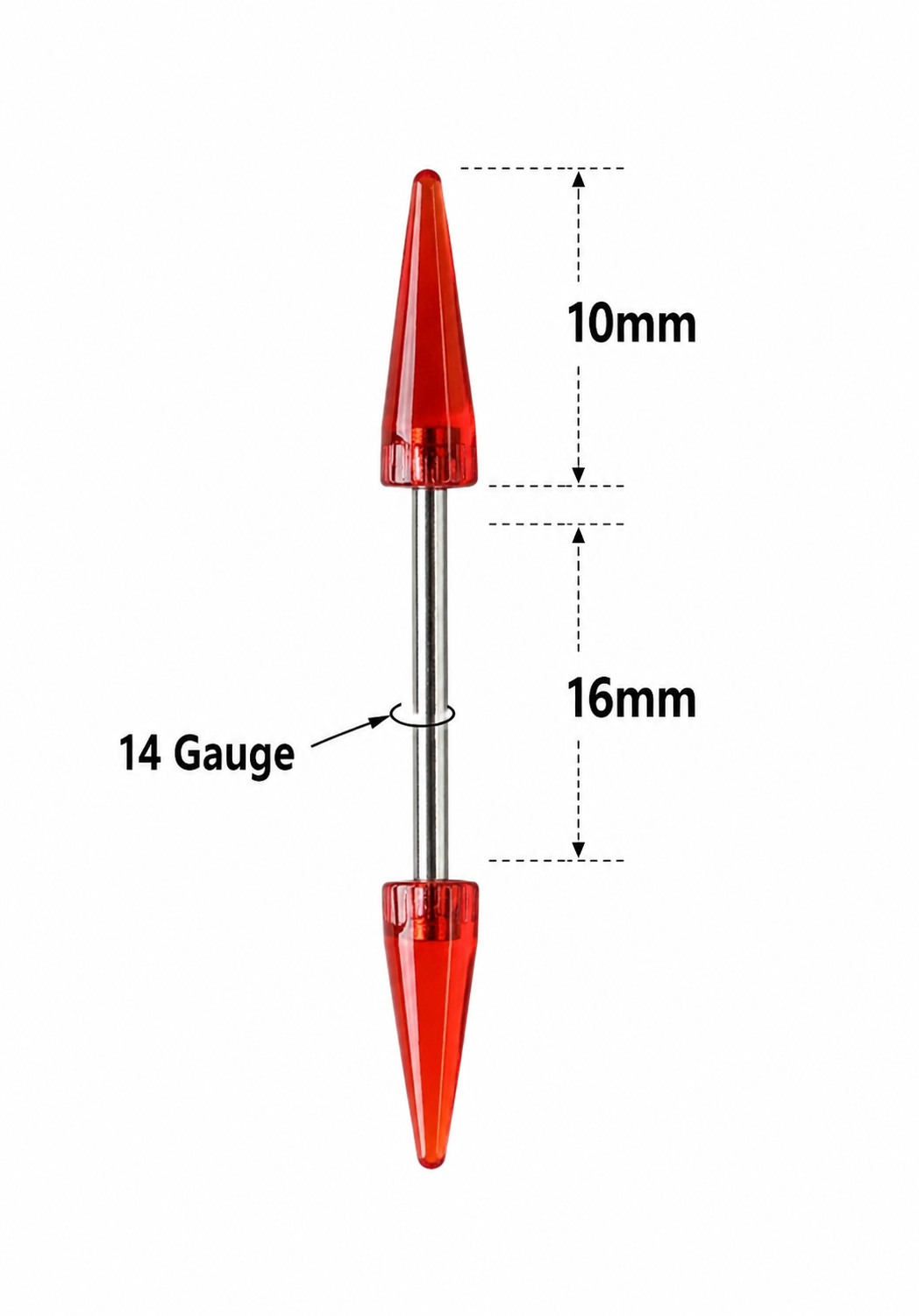 Surgical Steel & Acrylic 14G Straight Barbells Spike Ends - 6 Pack