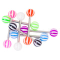 Surgical Steel Tongue Ring Straight Barbell 14 Gauge Acrylic - 7 Pack - Kruelty