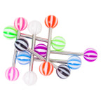 Surgical Steel Tongue Ring Straight Barbell 14 Gauge Acrylic - 7 Pack - Kruelty