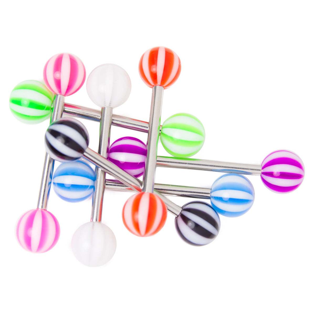 Surgical Steel Tongue Ring Straight Barbell 14 Gauge Acrylic - 7 Pack - Kruelty