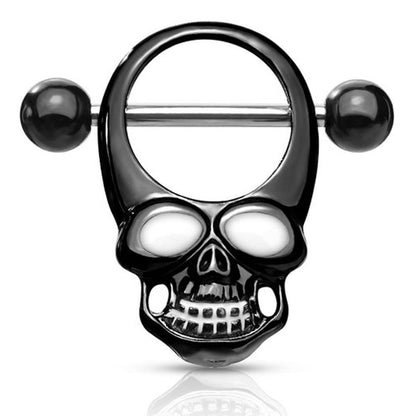 Surgical Steel Barbell Nipple Shield Ring 14 Gauge with Skull - Pair