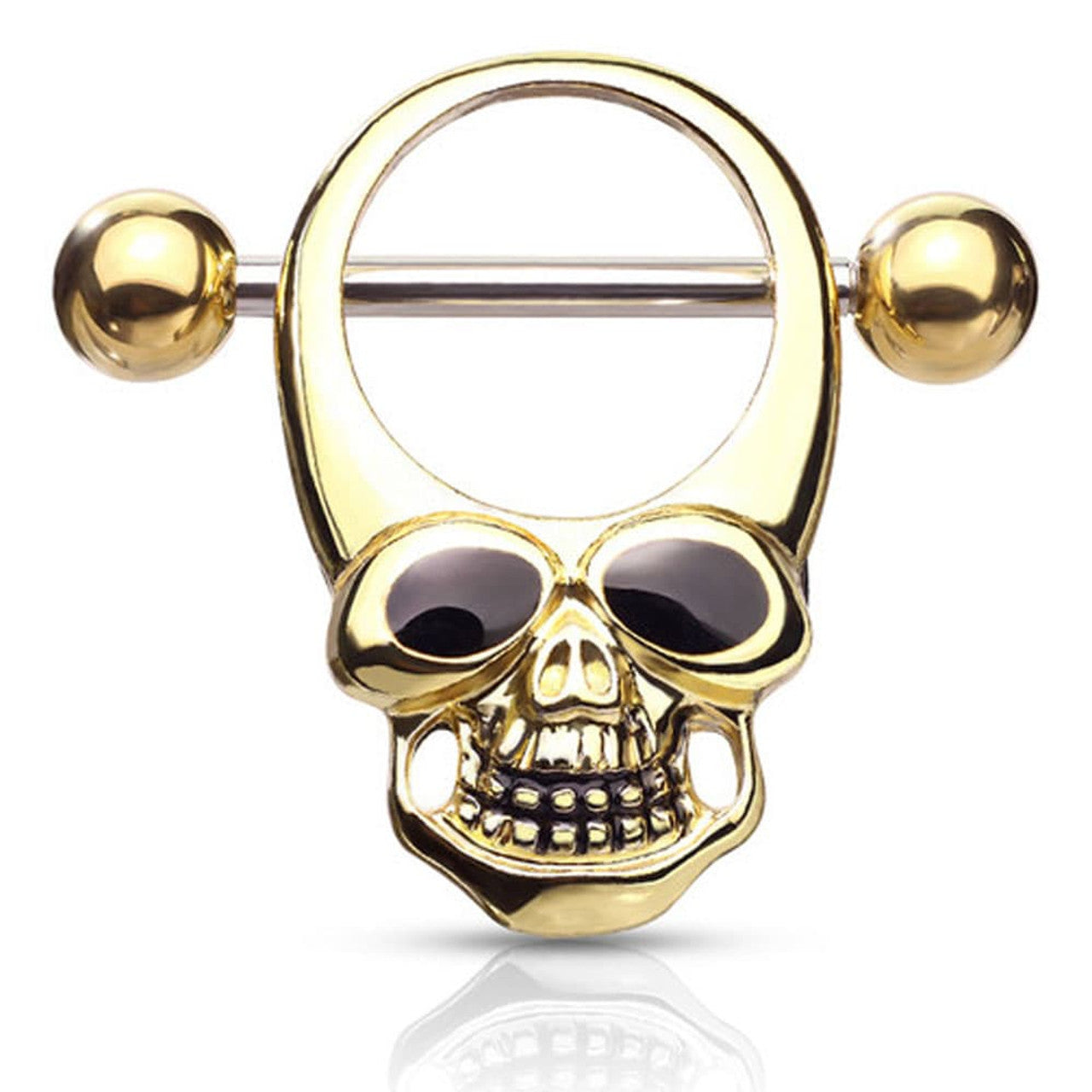 Surgical Steel Barbell Nipple Shield Ring 14 Gauge with Skull - Pair