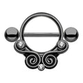 Surgical Steel Nipple Ring Barbell Shield 14 Gauge & Gem Lace Swirls - Kruelty - Photo 3