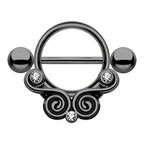 Surgical Steel Nipple Ring Barbell Shield 14 Gauge & Gem Lace Swirls - Kruelty - Photo 3