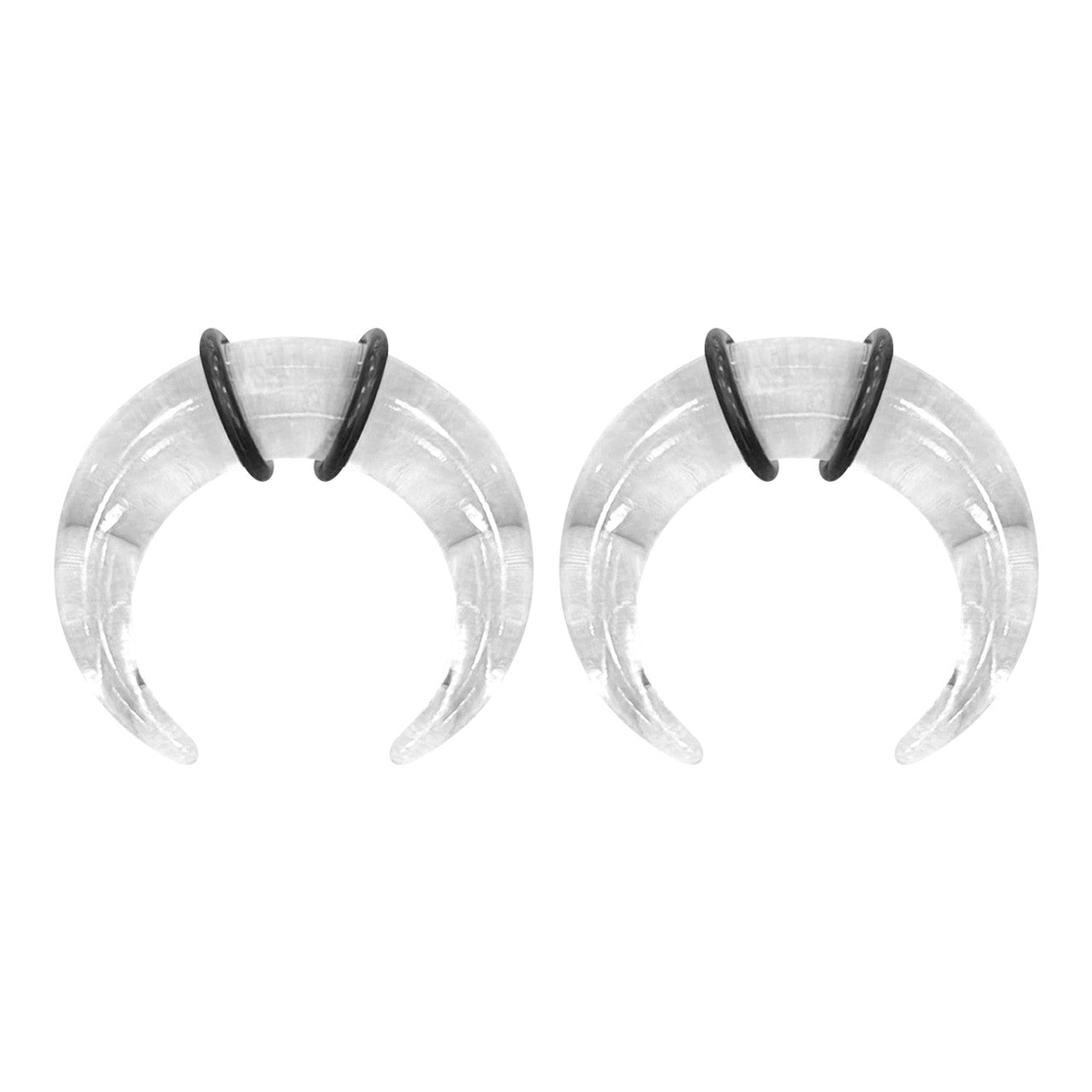 Acrylic Clear Bull Horn Tapers Septum & Ear & O-Rings - Pair