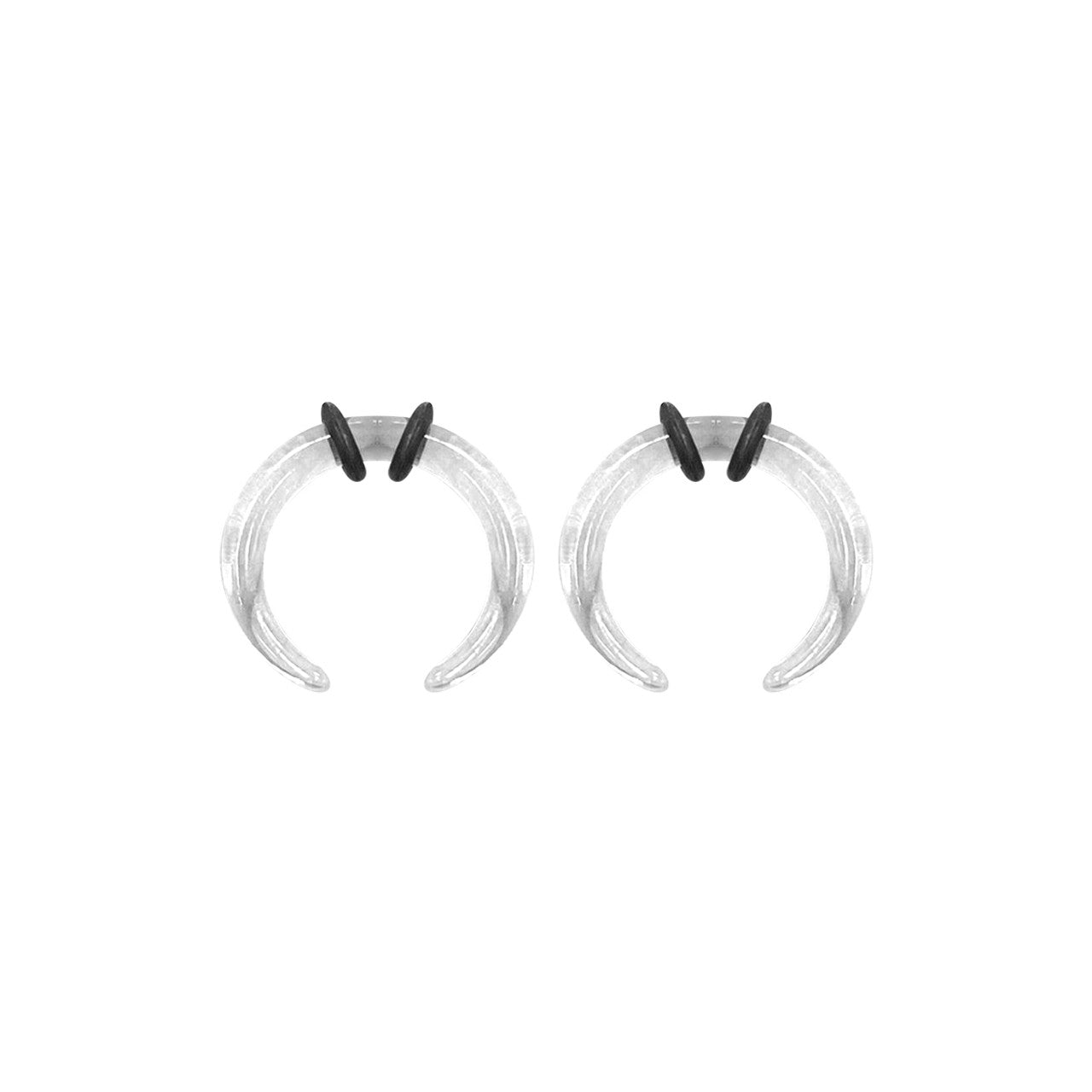 Acrylic Clear Bull Horn Tapers Septum & Ear & O-Rings - Pair