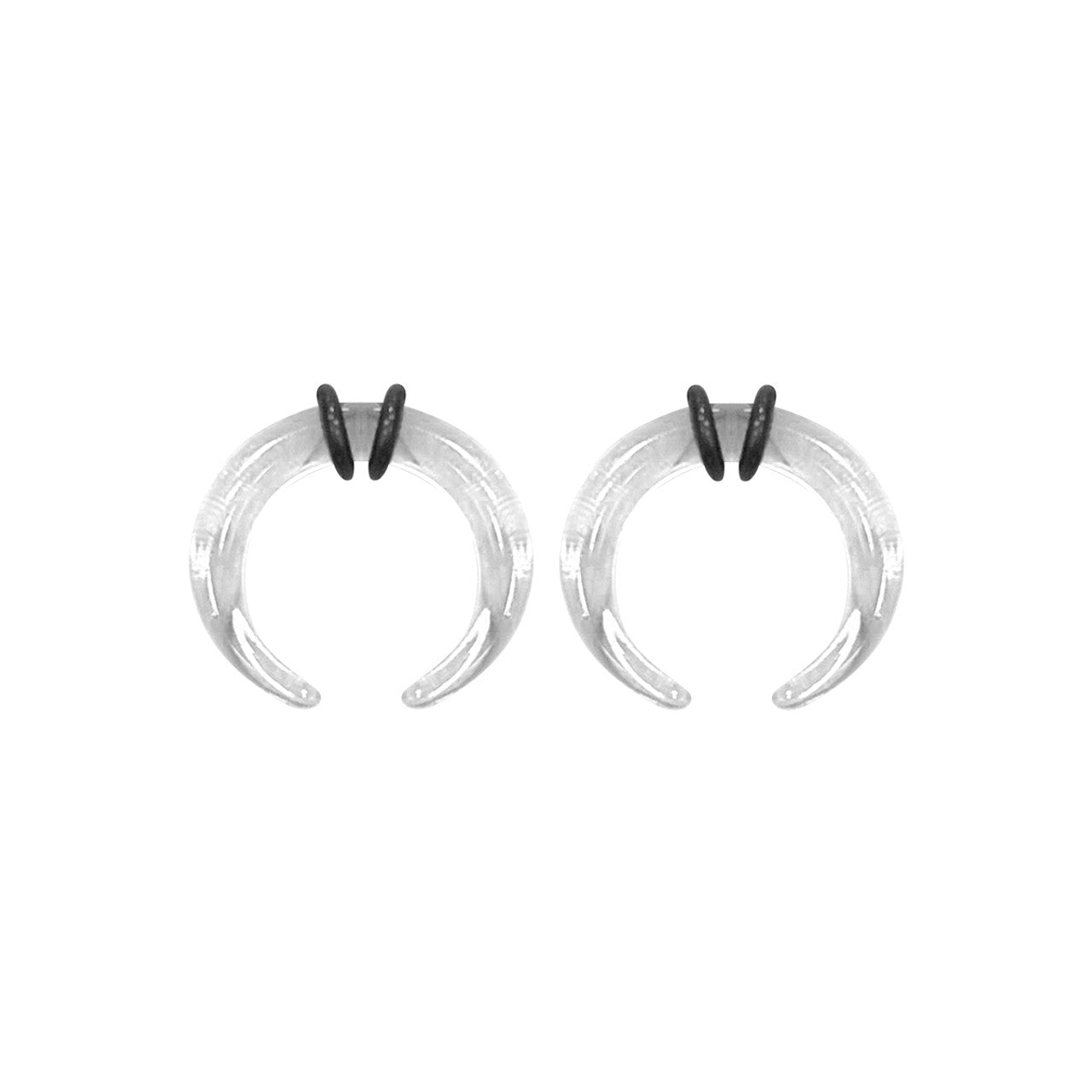 Acrylic Clear Bull Horn Tapers Septum & Ear & O-Rings - Pair