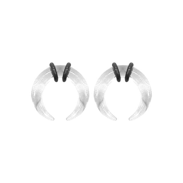 Acrylic Clear Bull Horn Tapers Septum & Ear & O-Rings - Pair