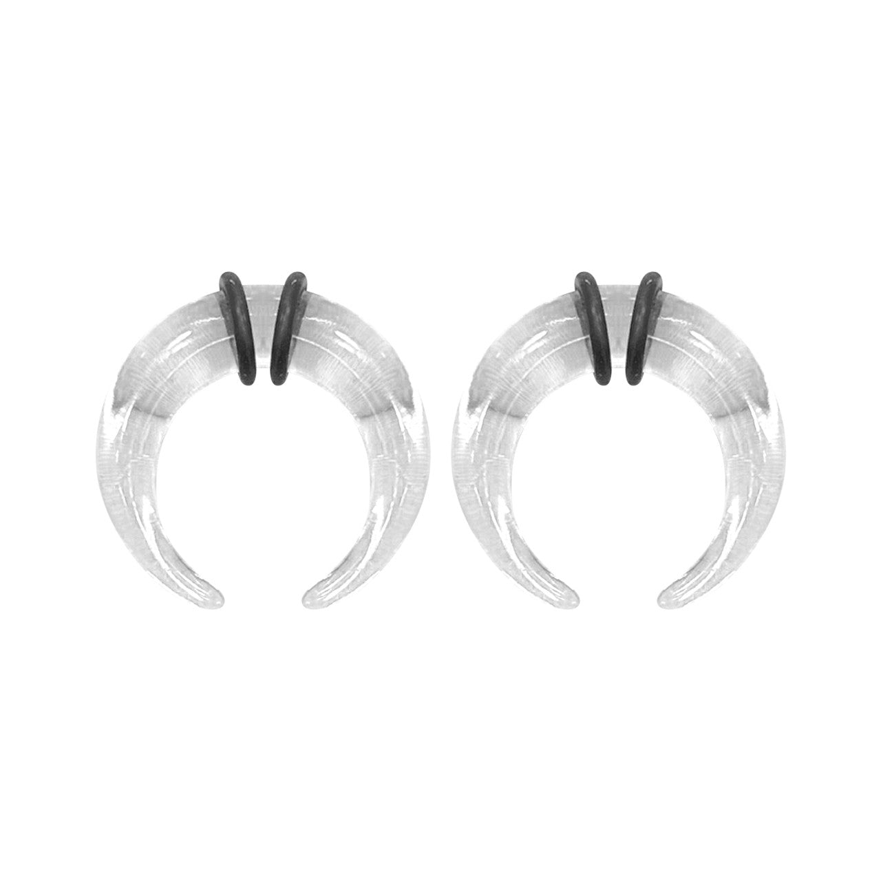 Acrylic Clear Bull Horn Tapers Septum & Ear & O-Rings - Pair