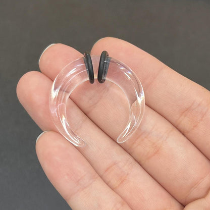 Acrylic Clear Bull Horn Tapers Septum & Ear & O-Rings - Pair