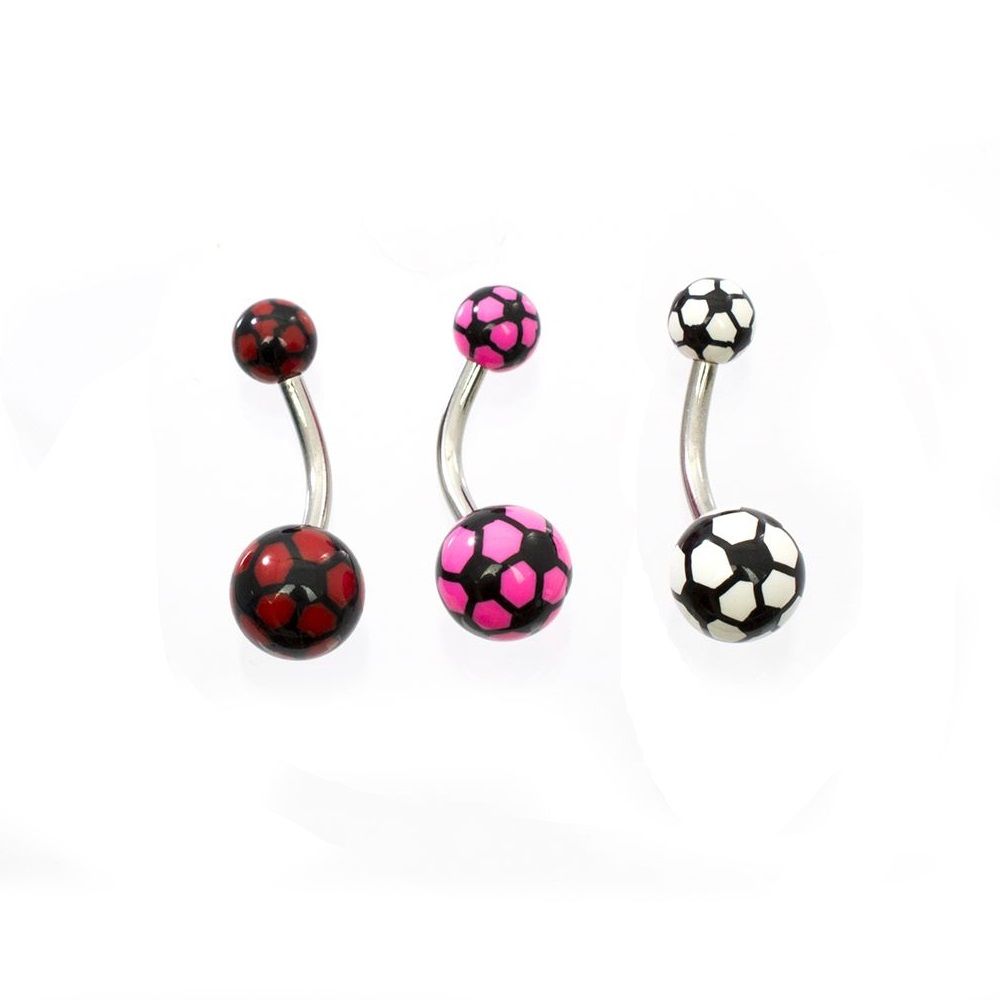 Surgical Steel 14 Gauge Belly Ring Pack with Futbol Soccer Ball