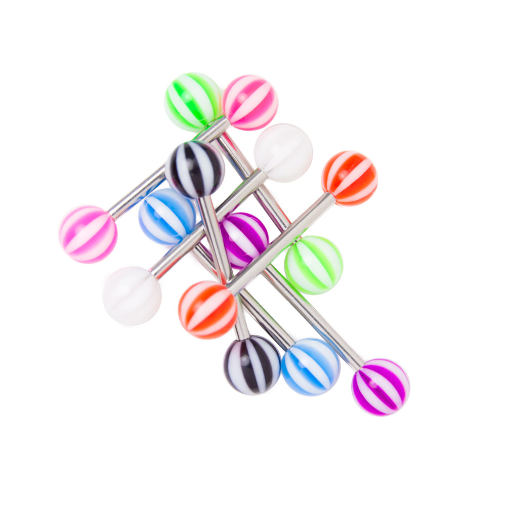 Surgical Steel 14 Gauge Straight Barbells with Beach Ball - 7 Pack