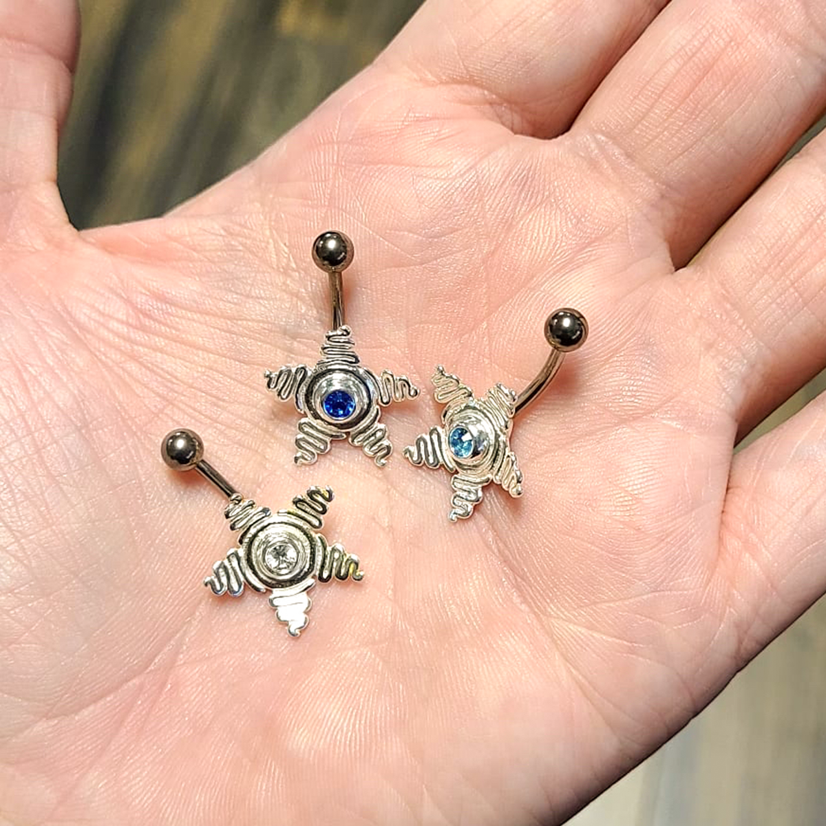 Titanium 14 Gauge Belly Ring with Large CZ Star Anodized - photo 9