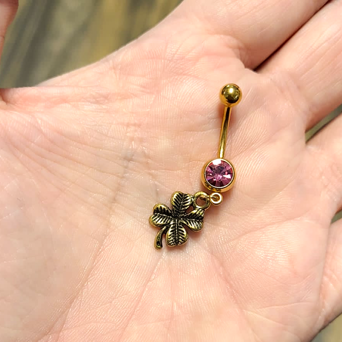 Surgical Steel 14 Gauge Belly Ring with CZ Four Leaf Clover Dangle - photo 9