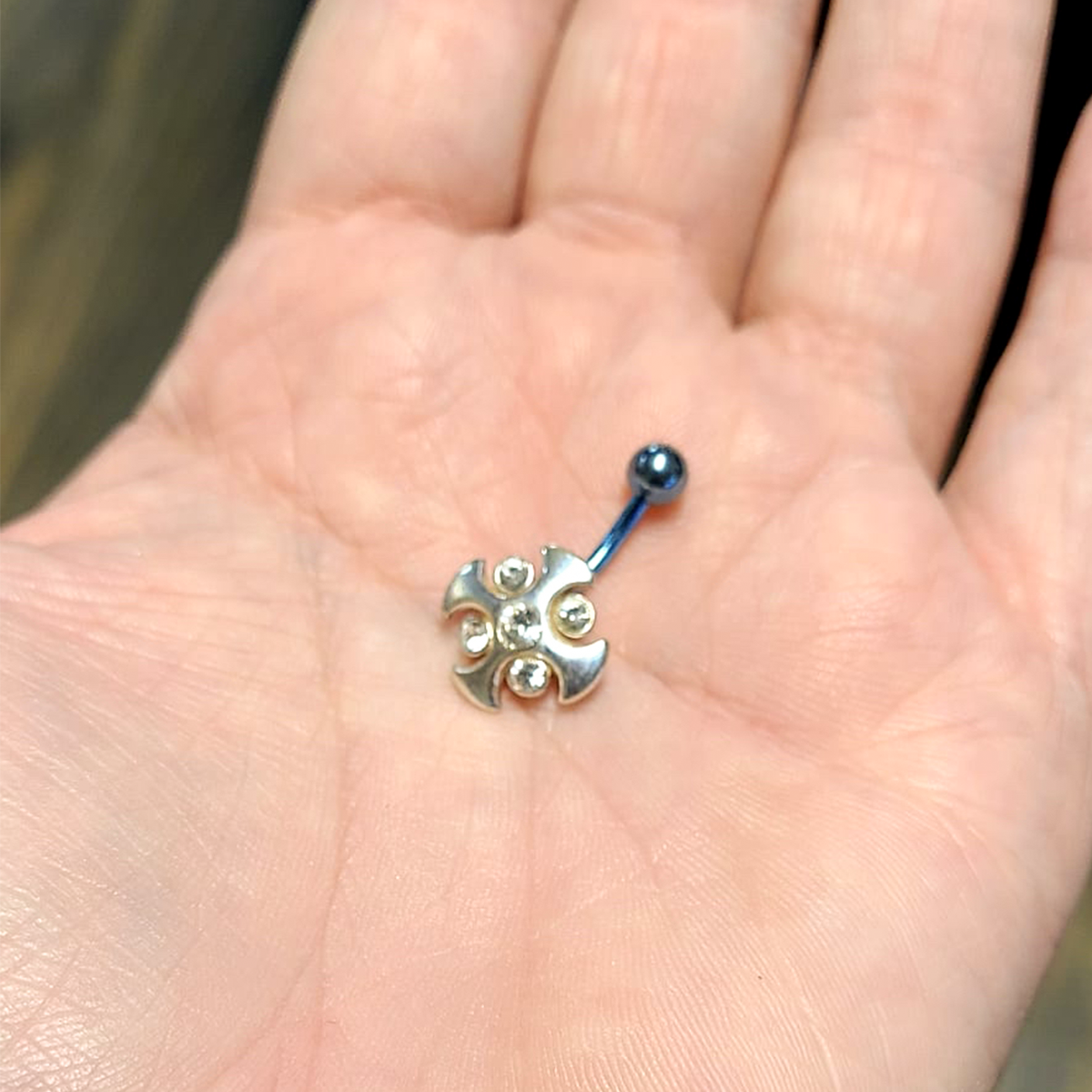 Titanium 14 Gauge Belly Ring with Blue CZ Cross Gems - photo 9