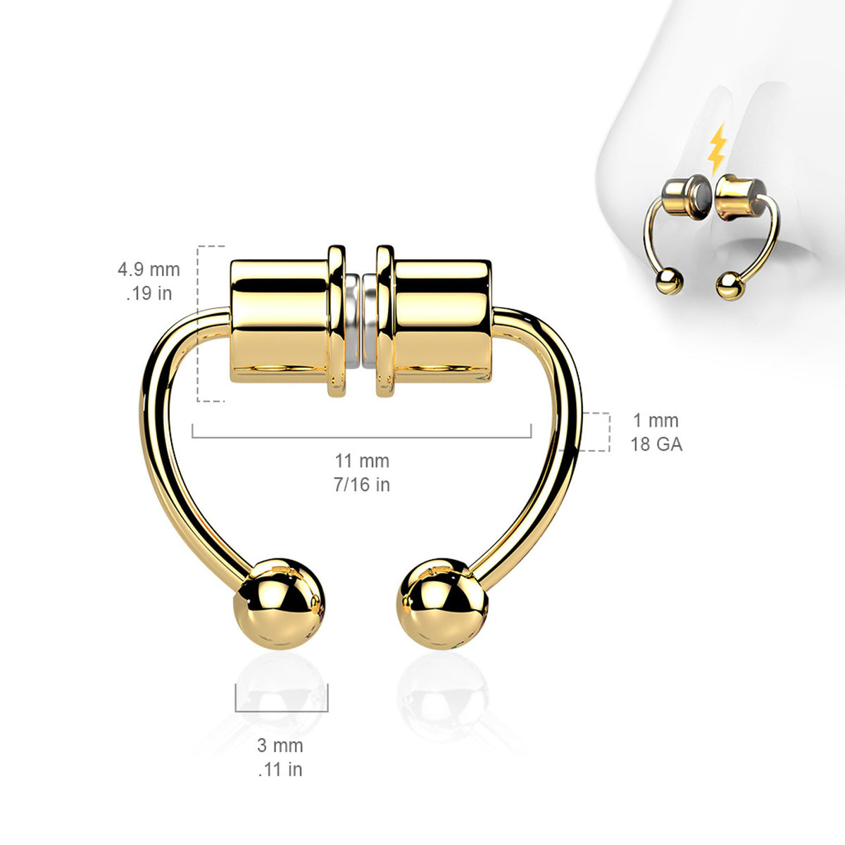 Magnetic Clip On Fake Non Septum Horseshoe Circular Barbell - Kruelty - Photo 4