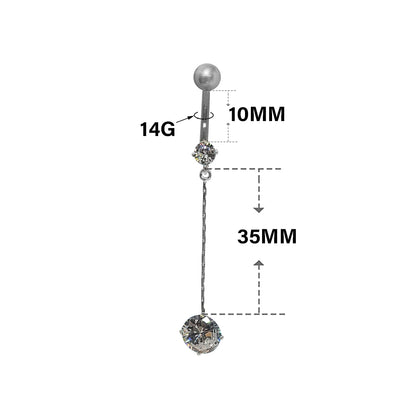 Surgical Steel 14 Gauge Belly Ring with Prong CZ Chain Dangle - photo 5