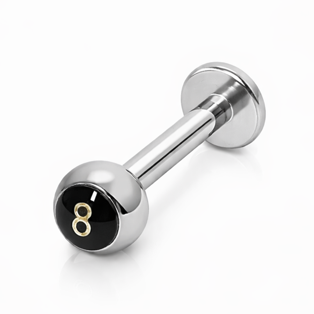 Surgical Steel 14 Gauge Labret Stud with 8 Ball Logo