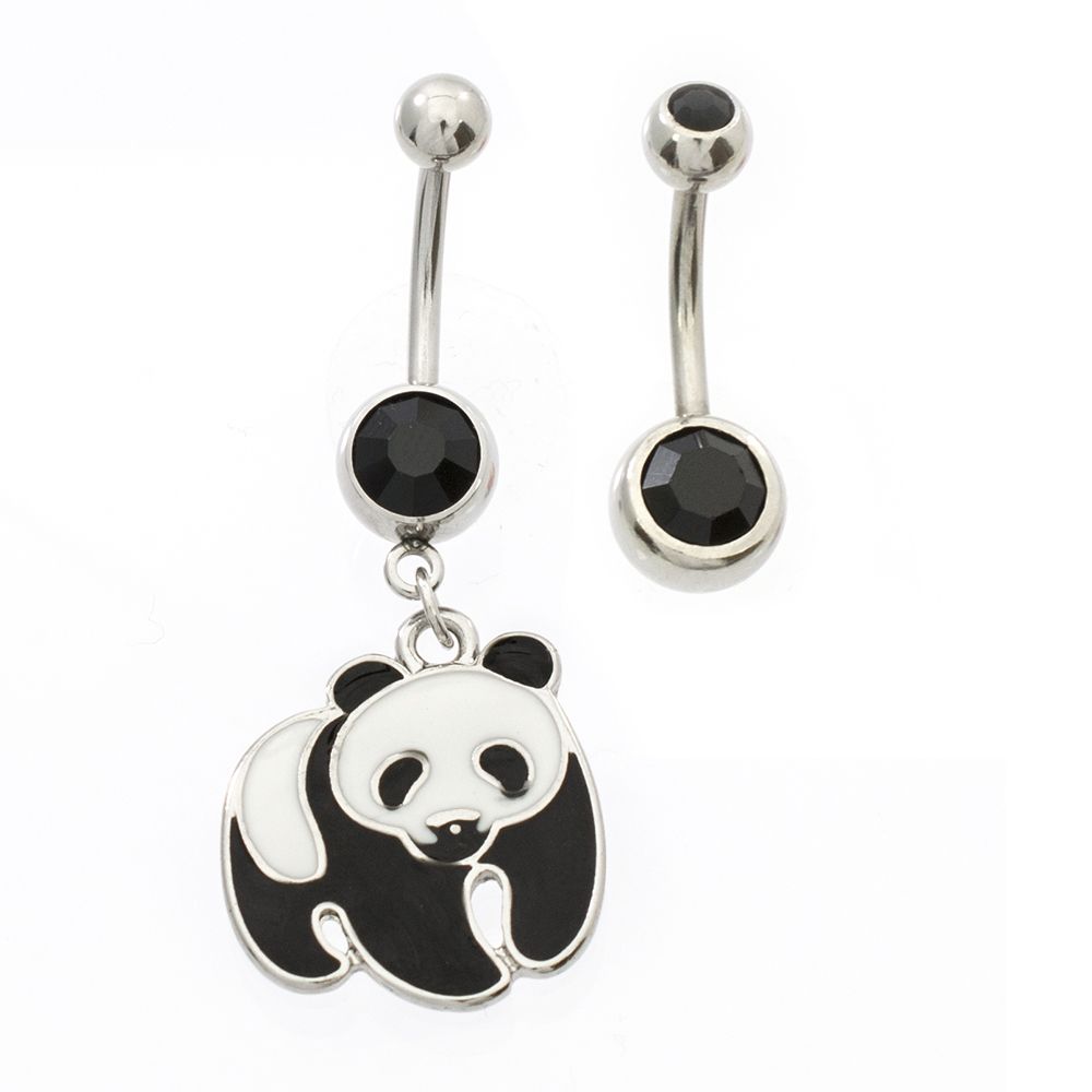 Surgical Steel 14 Gauge Belly Rings with Panda Dangle - 2 Pack