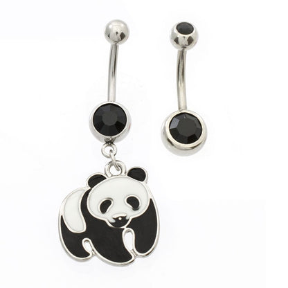 Surgical Steel 14 Gauge Belly Rings with Panda Dangle - 2 Pack