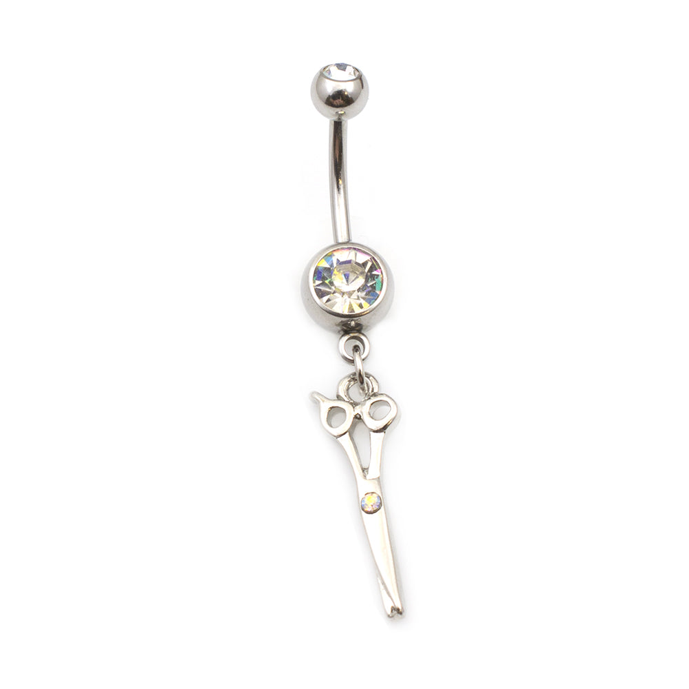 Surgical Steel 14 Gauge Belly Ring with CZ Scissor Design - photo 5