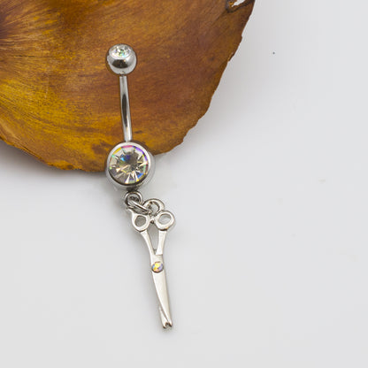 Surgical Steel 14 Gauge Belly Ring with CZ Scissor Design - photo 6