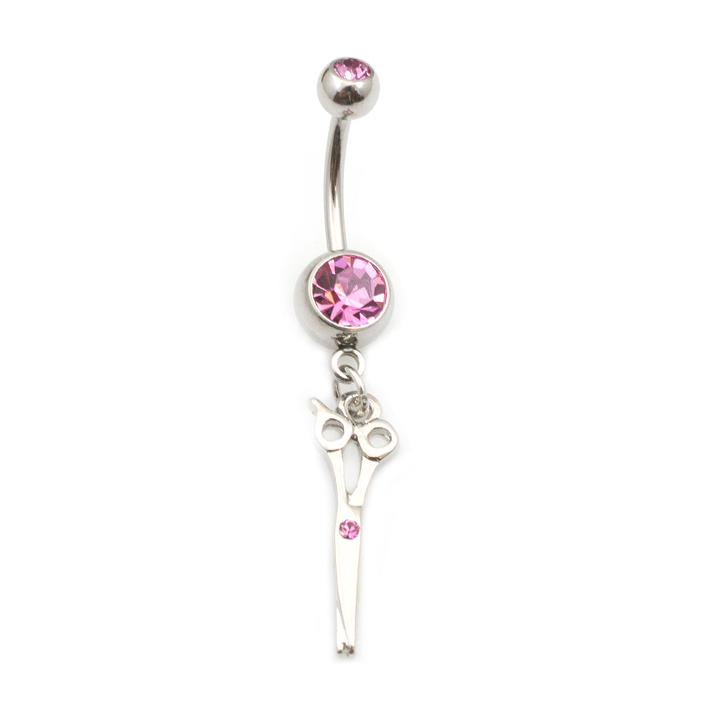 Surgical Steel 14 Gauge Belly Ring with CZ Scissor Design - photo 7