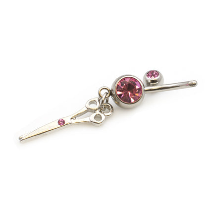 Surgical Steel 14 Gauge Belly Ring with CZ Scissor Design - photo 8