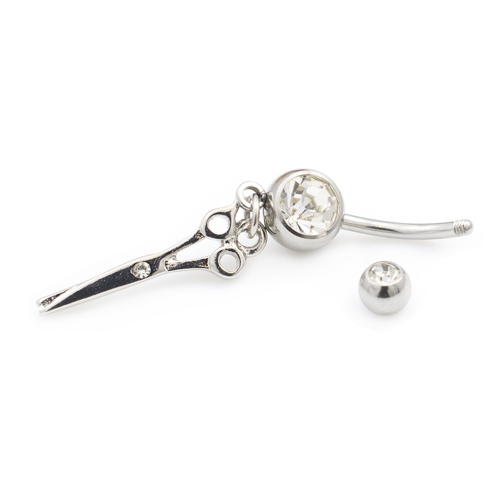 Surgical Steel 14 Gauge Belly Ring with CZ Scissor Design - photo 11