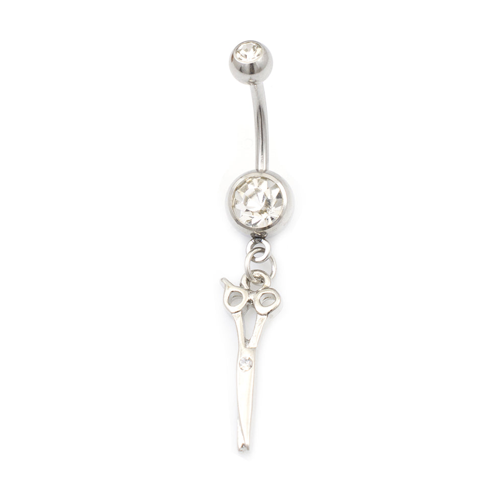Surgical Steel 14 Gauge Belly Ring with CZ Scissor Design - photo 12