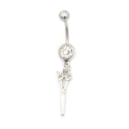 Surgical Steel 14 Gauge Belly Ring with CZ Scissor Design - photo 12