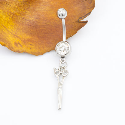 Surgical Steel 14 Gauge Belly Ring with CZ Scissor Design - photo 13