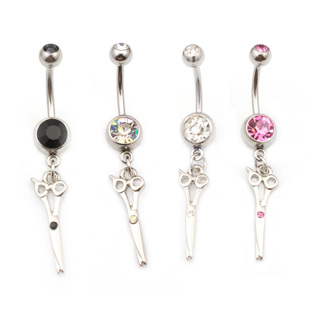 Surgical Steel 14 Gauge Belly Ring with CZ Scissor Design